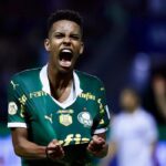 Estevão comemora gol marcado em Palmeiras x Grêmio pelo Campeonato Brasileiro