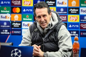 Unai Emery em coletiva do Aston Villa antes do jogo pela Champions League