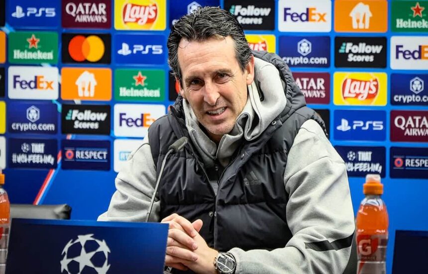 Unai Emery em coletiva do Aston Villa antes do jogo pela Champions League