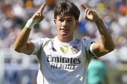 Fran García comemora gol pelo Real Madrid no Mundial de Clubes