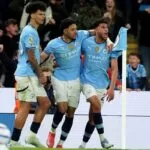 Matheus Nunes celebra gol pelo Manchester City na vitória sobre o Aston Villa pela Premier League